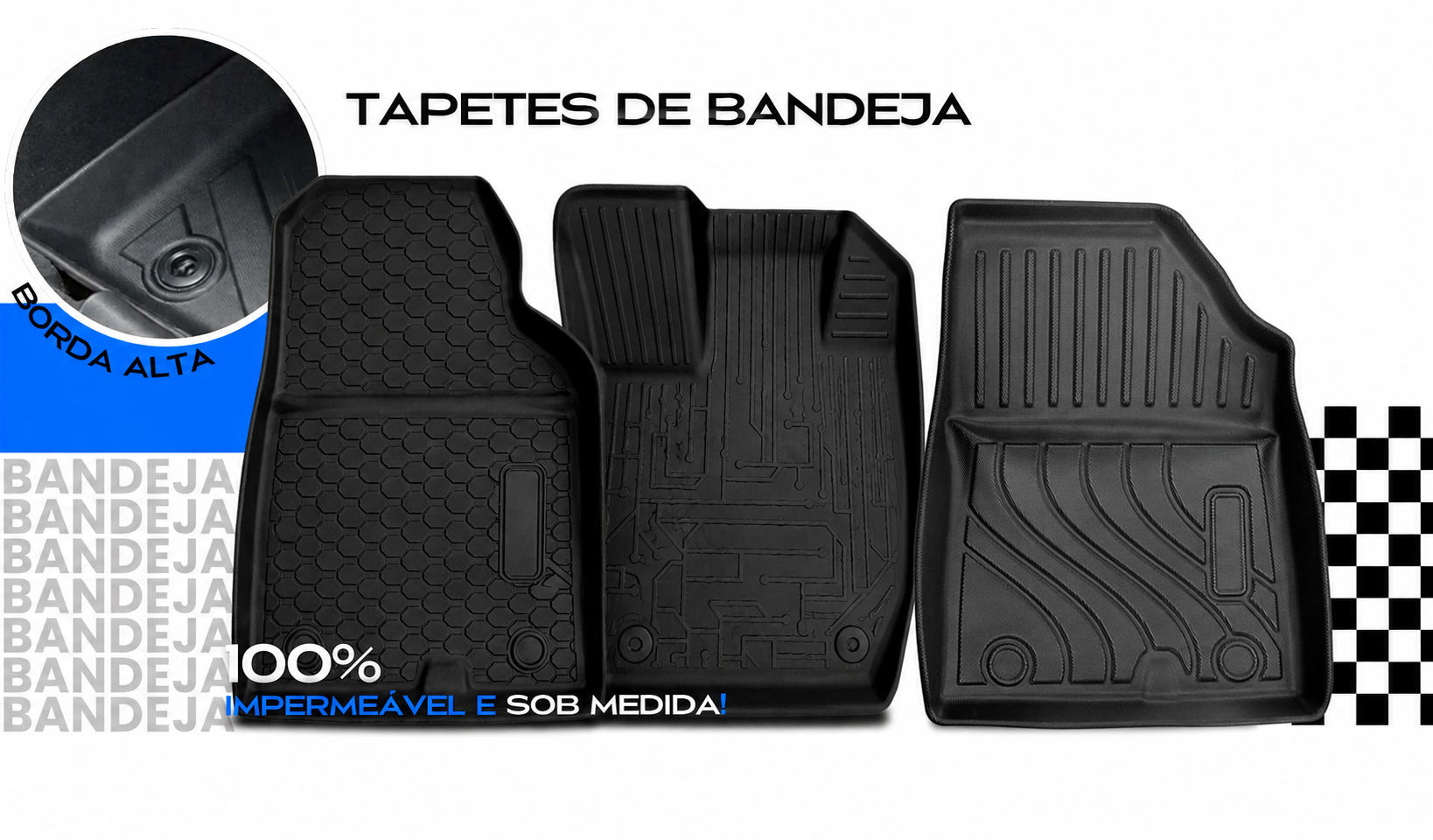 Tapete bandeja com borda alta